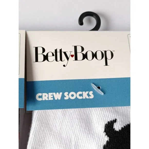 BETTY BOOP Crew Socks Size 9-13 Cartoon Graphic Print 1 Pair - Picture 5 of 6